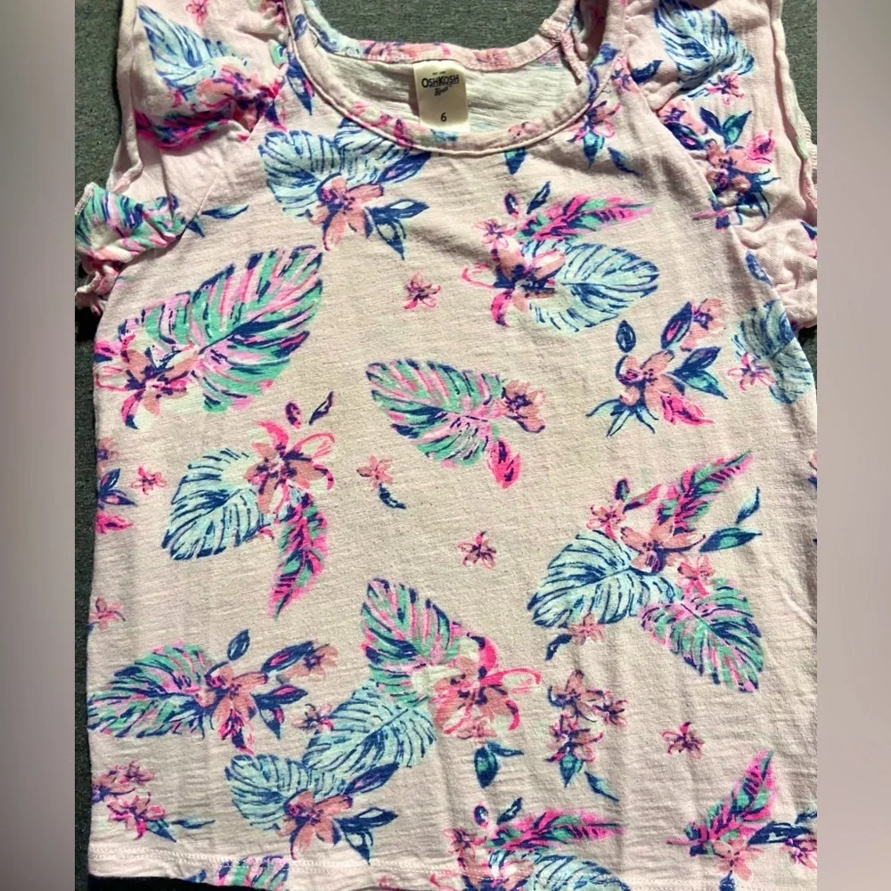 OshKosh B'Gosh Kids Girls Pink Floral Tee Short Sleeve Tank Top Size 6 Small
